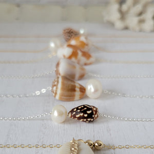 Aloha 2.0 Natural Shell and Pearl Necklace - Small, Med, or Large - Sterling or Gold