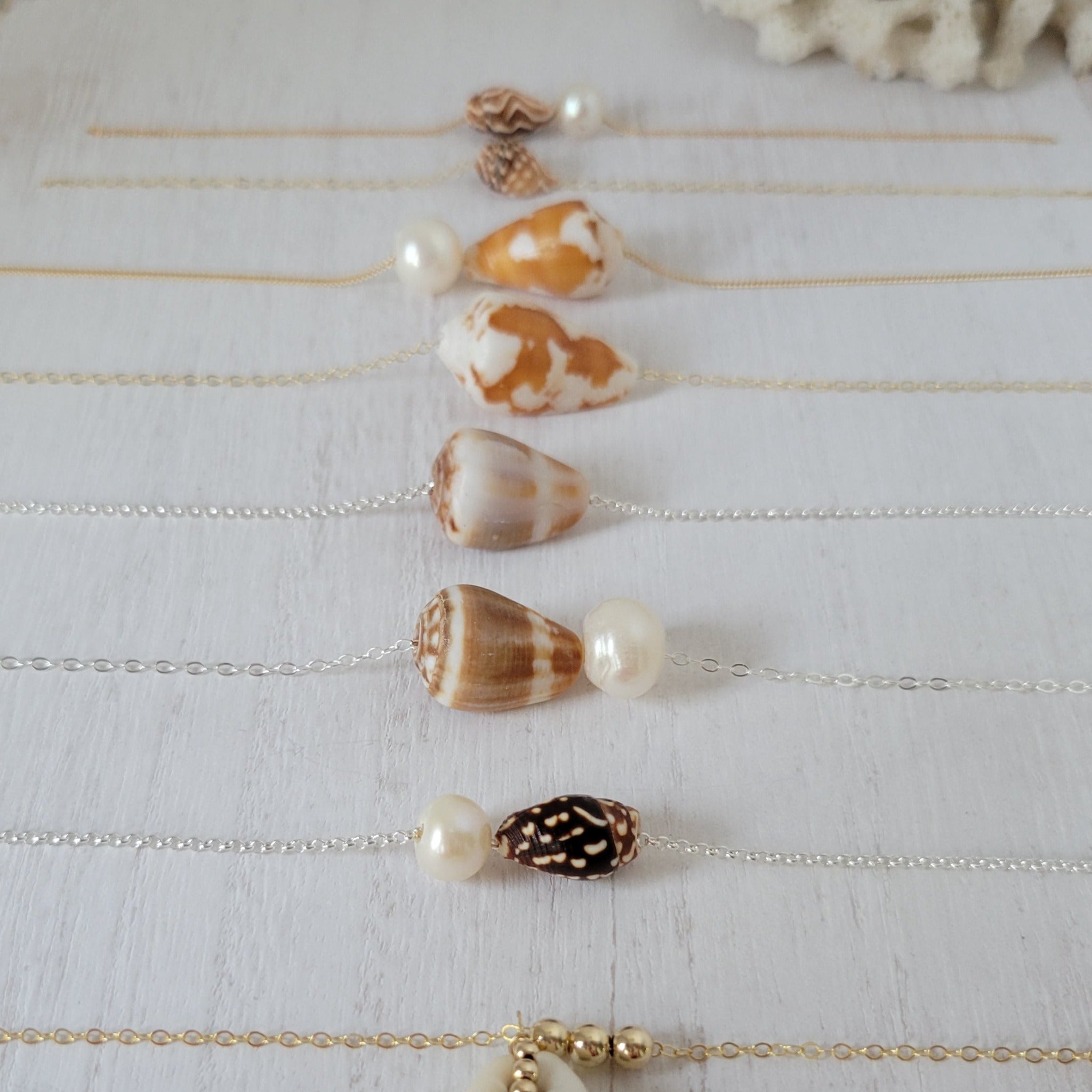 Aloha 2.0 Natural Shell and Pearl Necklace - Small, Med, or Large - Sterling or Gold