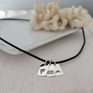 Nature or Beach Vibes Charm & Leather Necklace - Sterling Silver