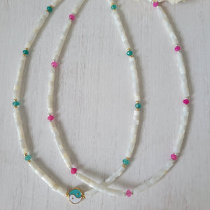 "Grommet" Heishi Shell & Crystal Girl's Surfer or Yin & Yang Necklaces - Multiple Colors Available