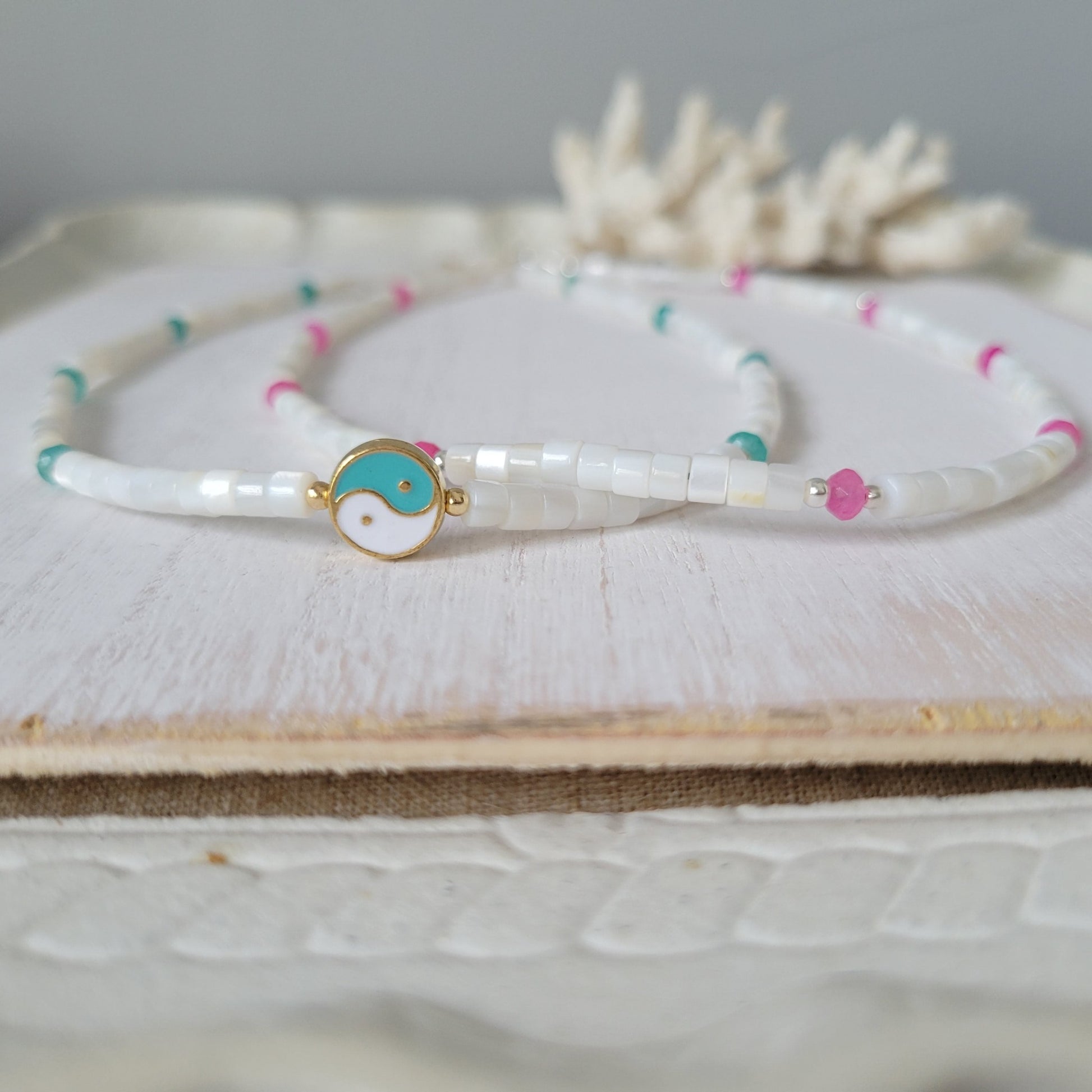 "Grommet" Heishi Shell & Crystal Girl's Surfer or Yin & Yang Necklaces - Multiple Colors Available