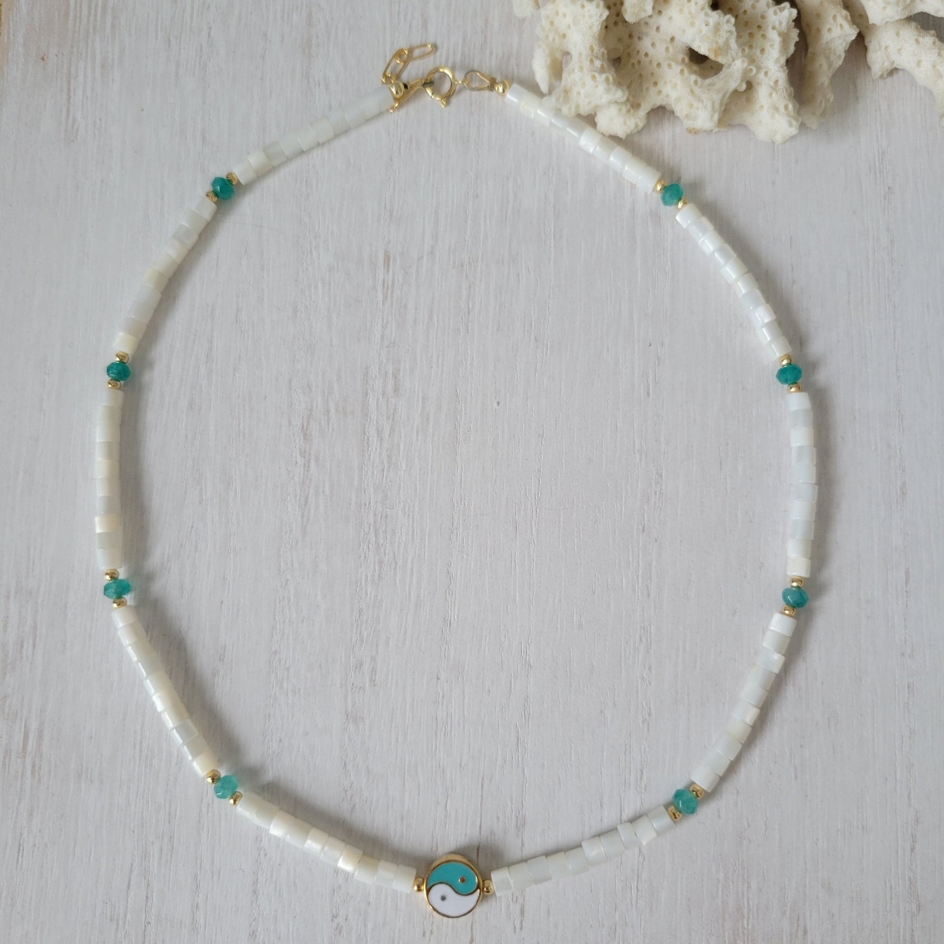 "Grommet" Heishi Shell & Crystal Girl's Surfer or Yin & Yang Necklaces - Multiple Colors Available