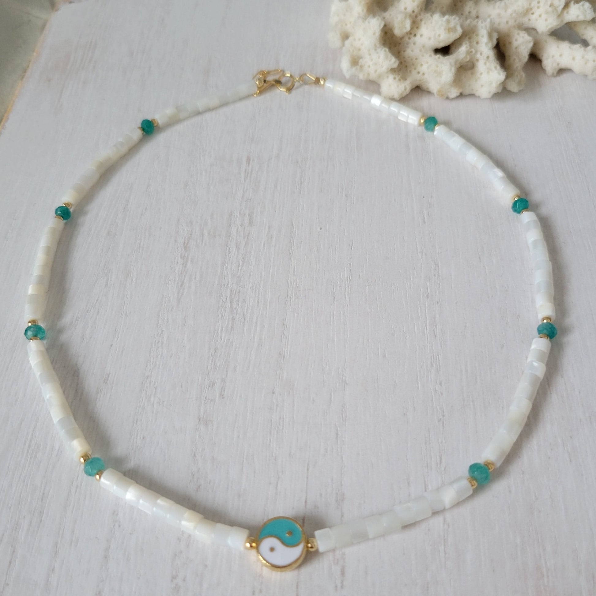 "Grommet" Heishi Shell & Crystal Girl's Surfer or Yin & Yang Necklaces - Multiple Colors Available