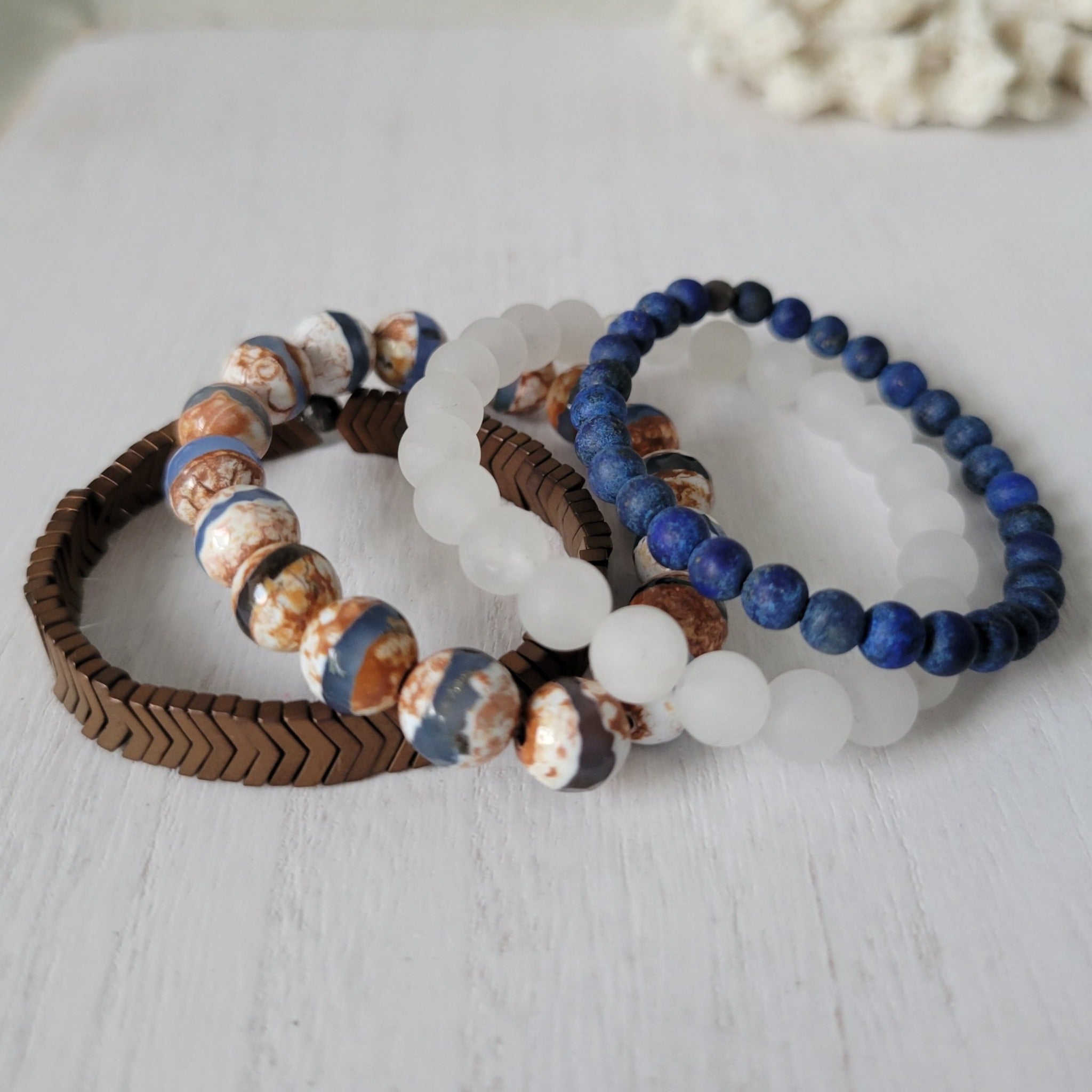 "Rustic White Waters"  Natural Stone Bead Bracelet Set - Mix n Match or Each