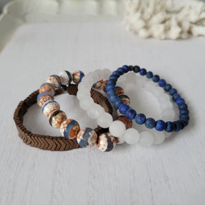 "Rustic White Waters"  Natural Stone Bead Bracelet Set - Mix n Match or Each