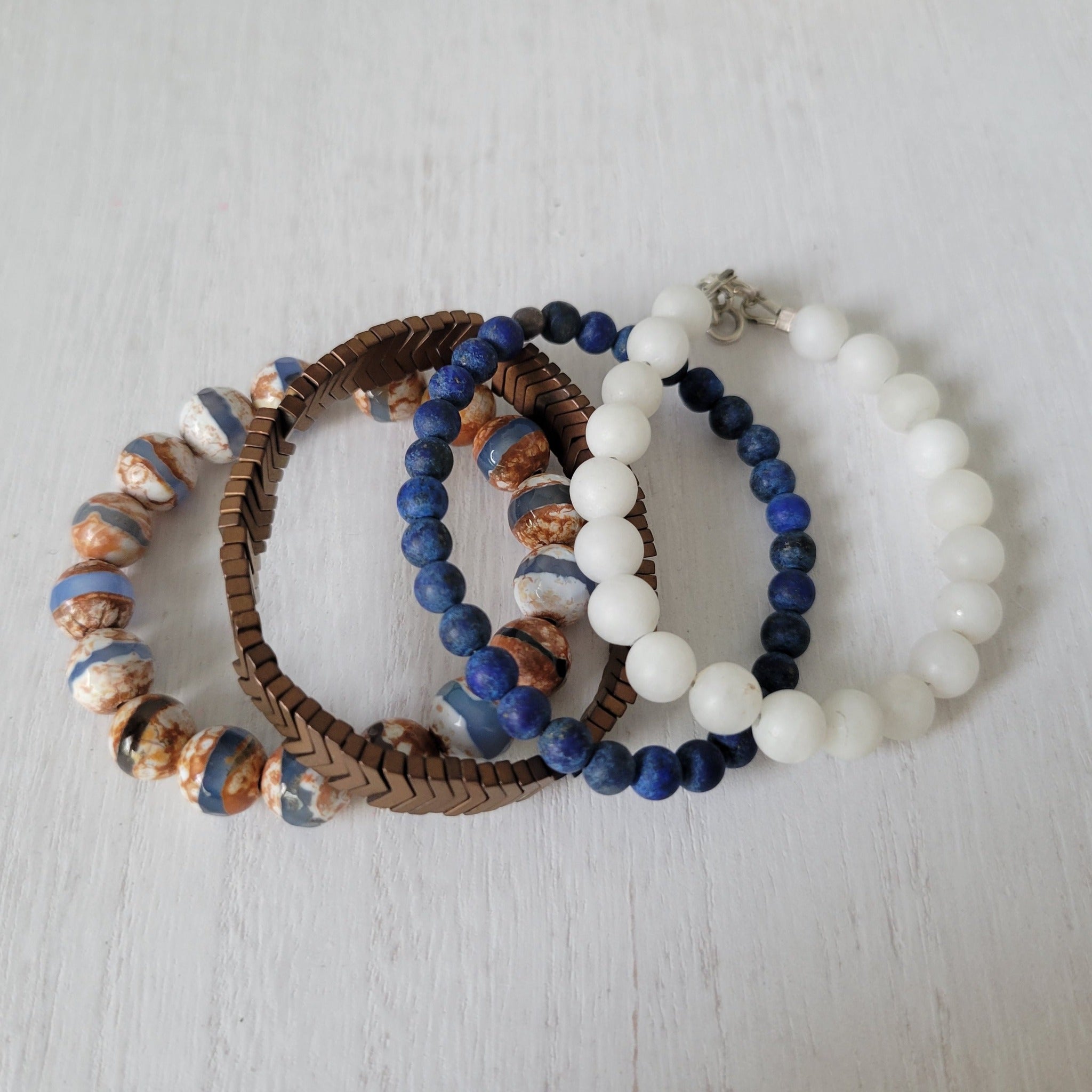 "Rustic White Waters"  Natural Stone Bead Bracelet Set - Mix n Match or Each