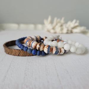 "Rustic White Waters"  Natural Stone Bead Bracelet Set - Mix n Match or Each