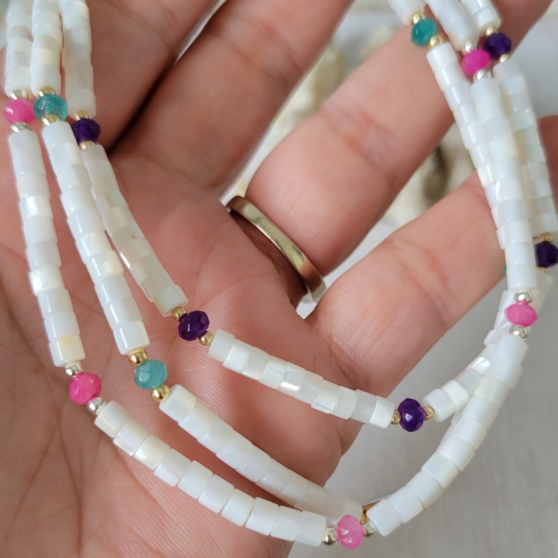 "Grommet" Heishi Shell & Crystal Girl's Surfer or Yin & Yang Necklaces - Multiple Colors Available