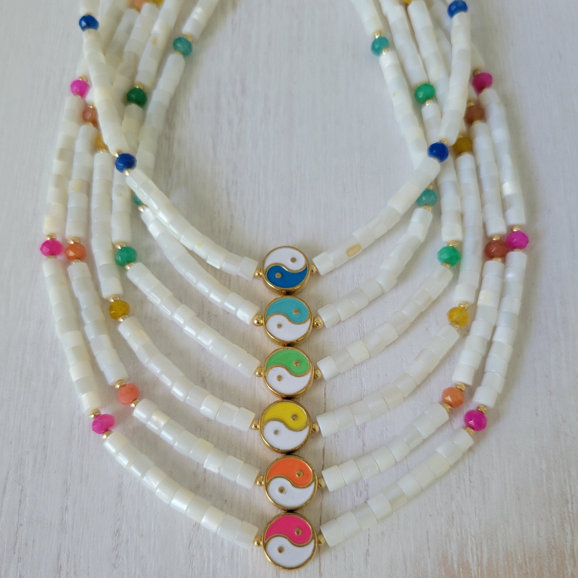 "Grommet" Heishi Shell & Crystal Girl's Surfer or Yin & Yang Necklaces - Multiple Colors Available