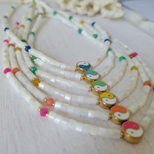 "Grommet" Heishi Shell & Crystal Girl's Surfer or Yin & Yang Necklaces - Multiple Colors Available