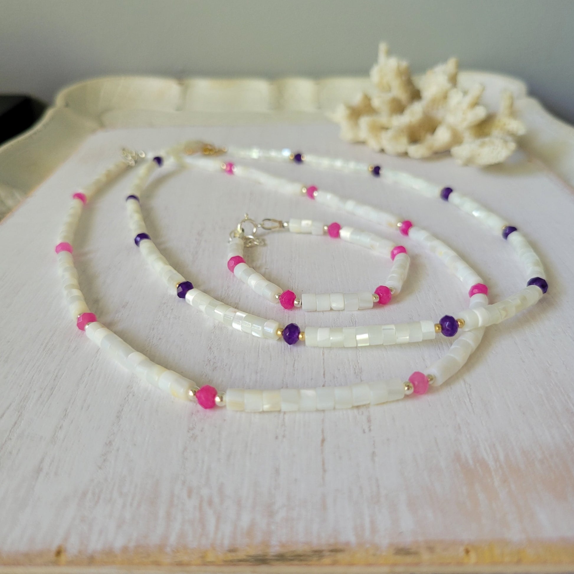 "Grommet" Heishi Shell & Crystal Girl's Surfer or Yin & Yang Necklaces - Multiple Colors Available