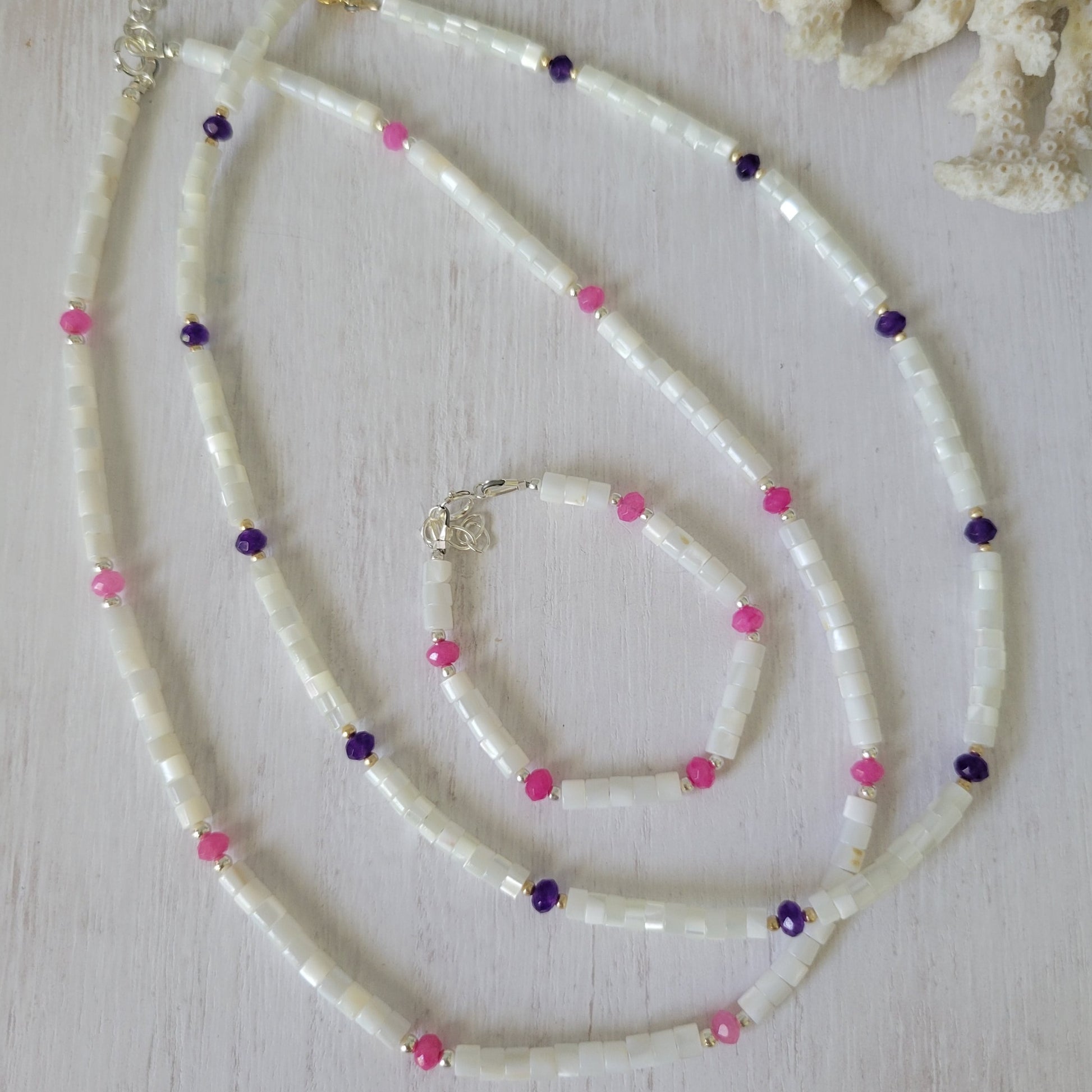 "Grommet" Heishi Shell & Crystal Girl's Surfer or Yin & Yang Necklaces - Multiple Colors Available