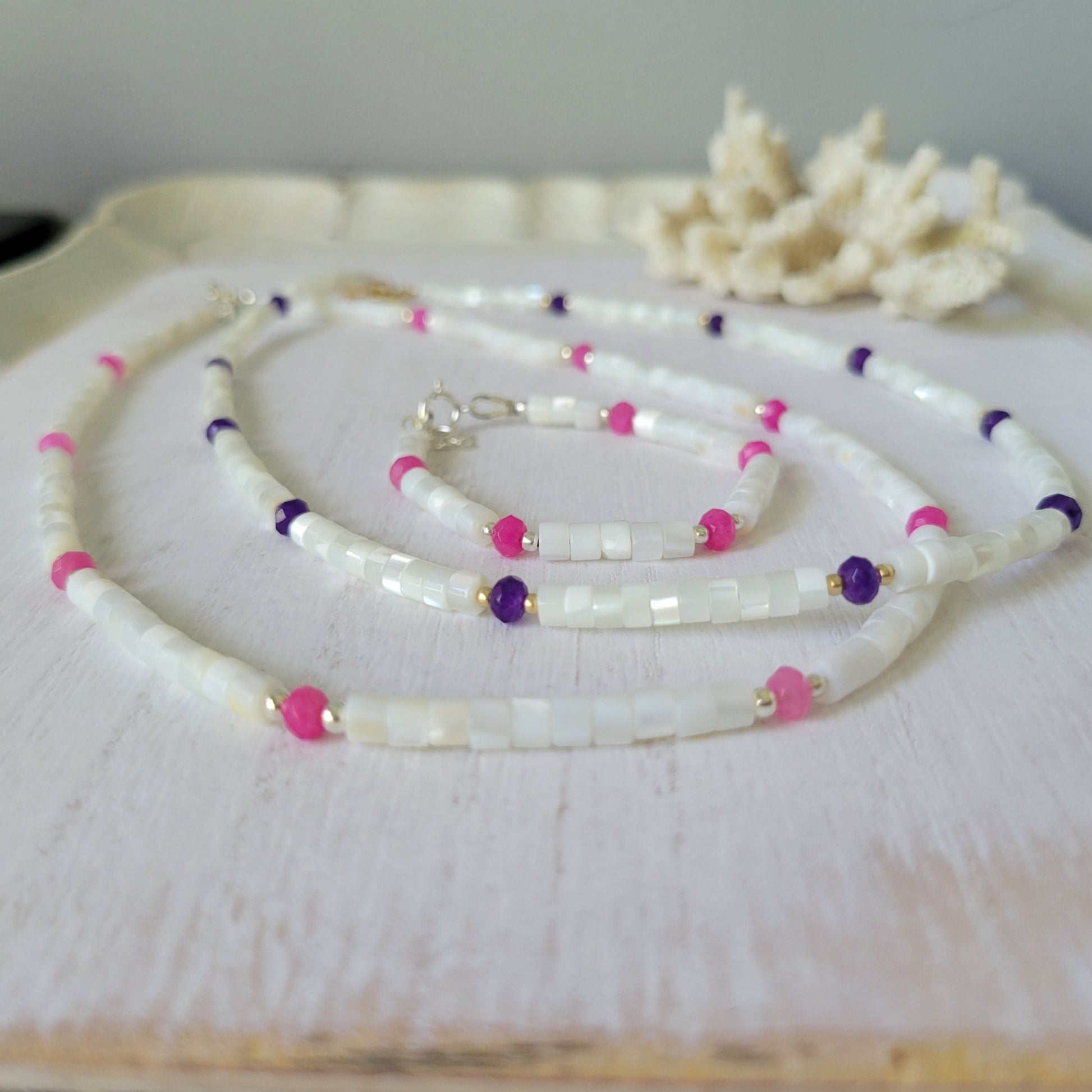 "Grommet" Heishi Shell & Crystal Girl's Surfer or Yin & Yang Necklaces - Multiple Colors Available