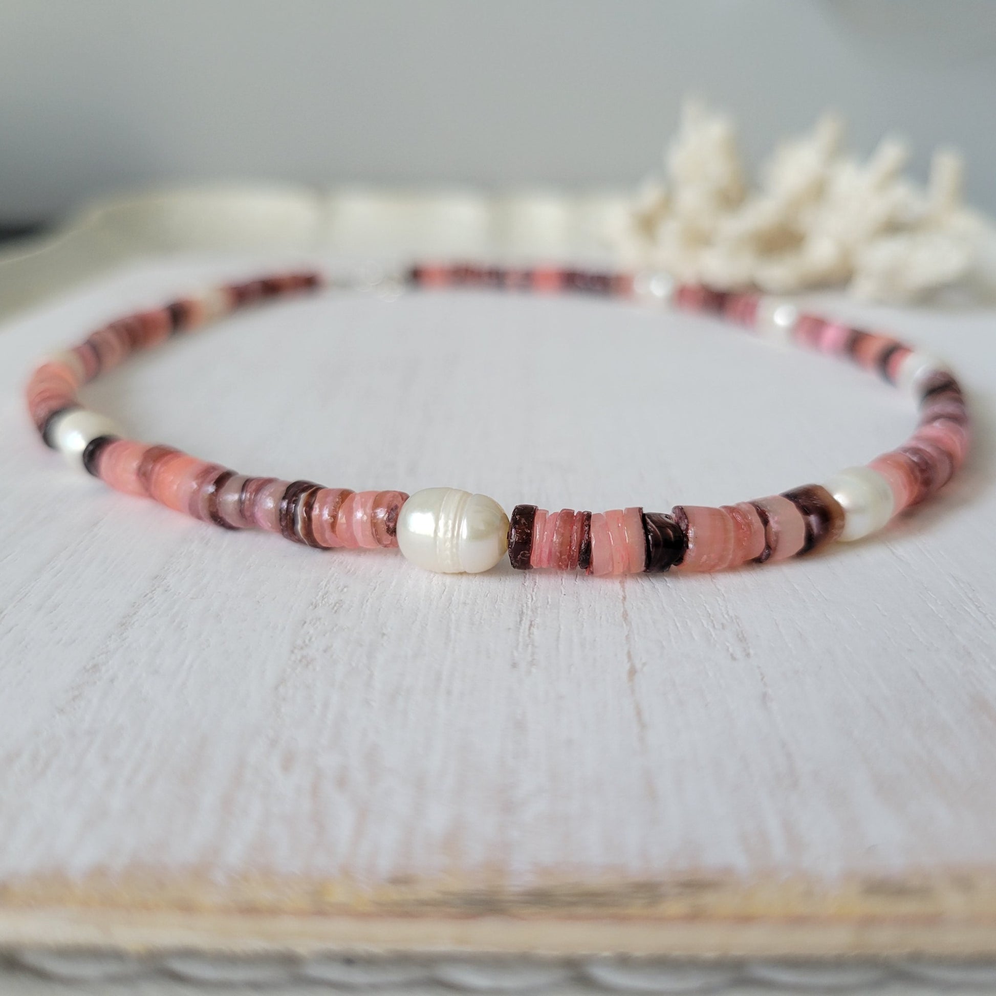 "Grommet" Heishi Shell & Freshwater Pearl Girl's Surfer Necklaces - Multiple Colors Available