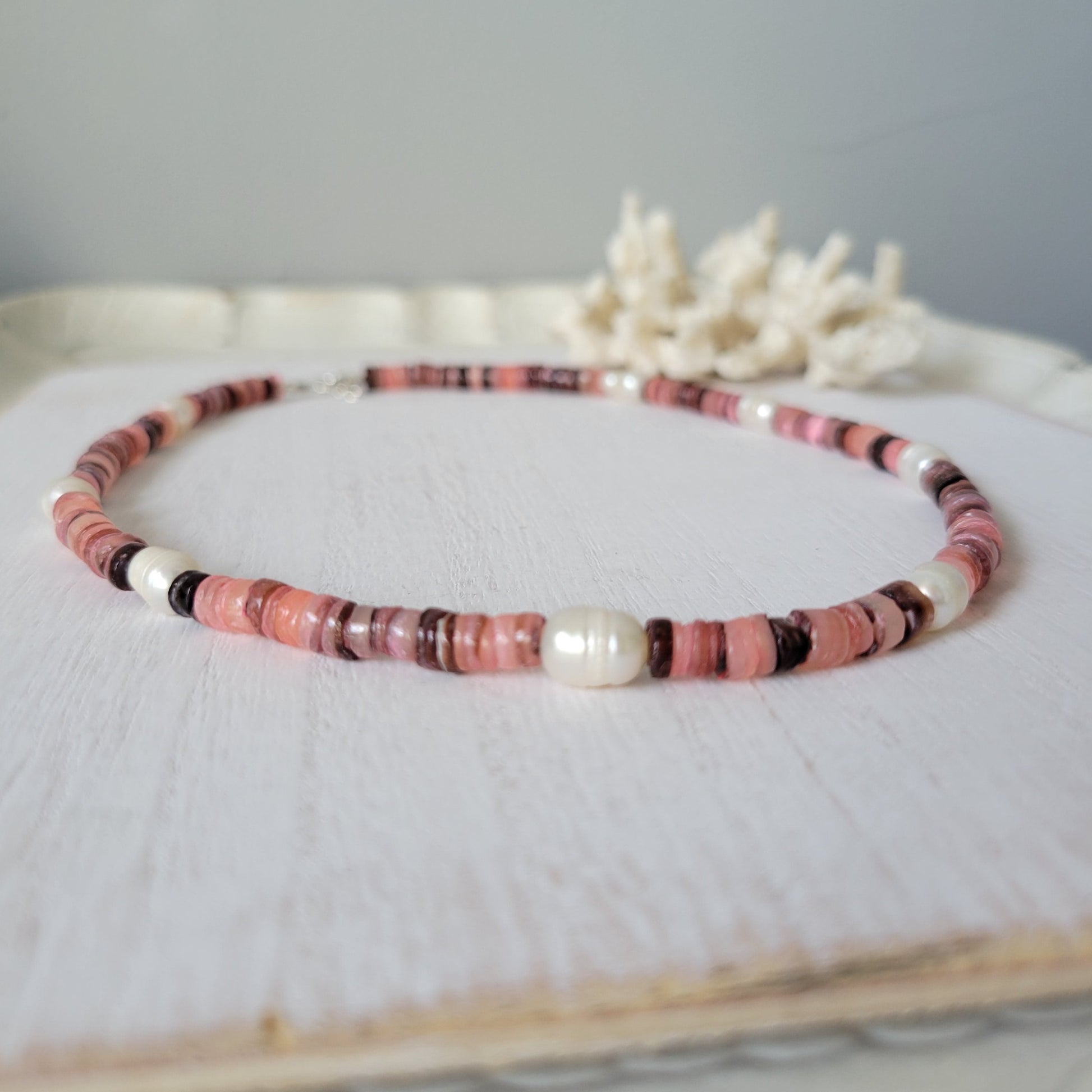 "Grommet" Heishi Shell & Freshwater Pearl Girl's Surfer Necklaces - Multiple Colors Available