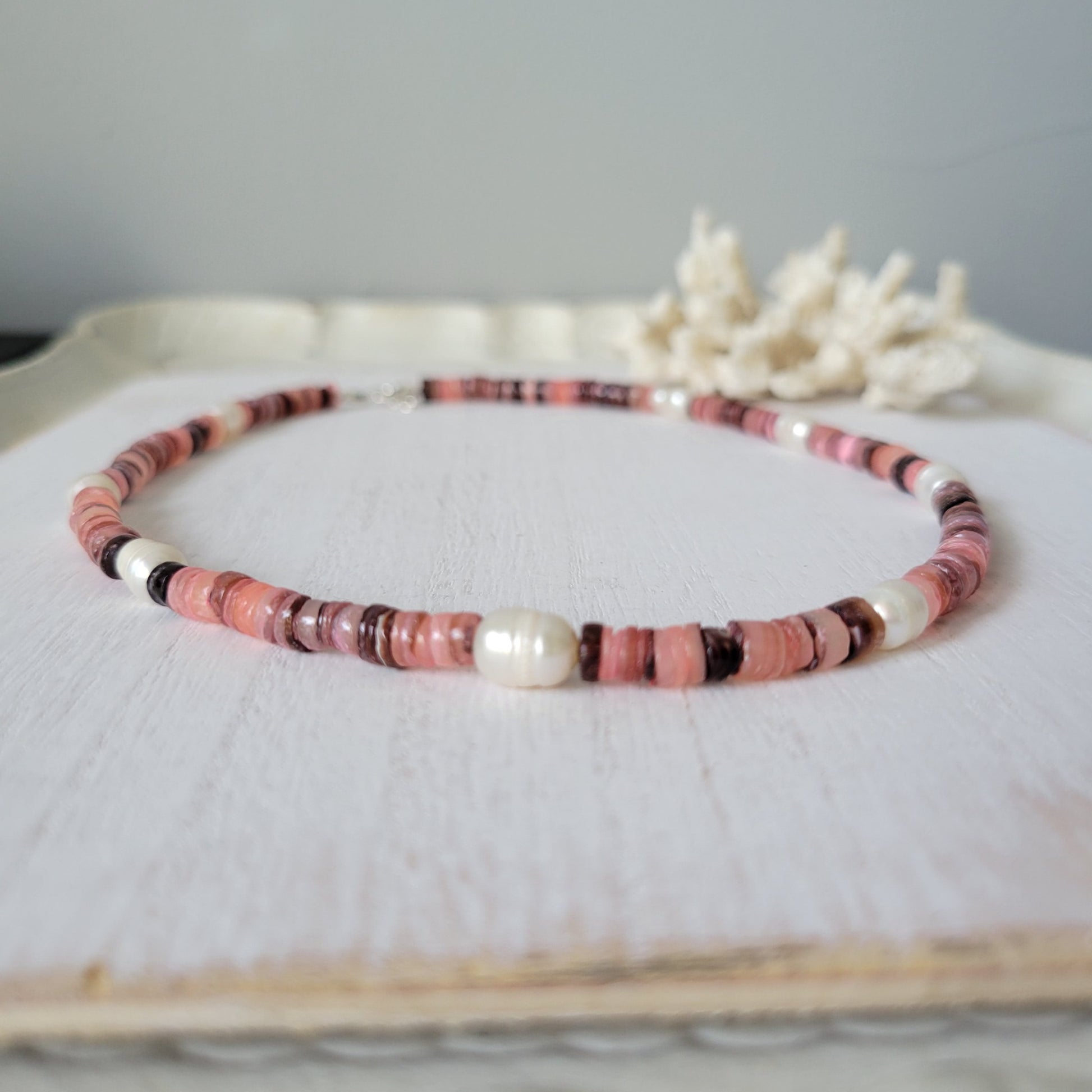 "Grommet" Heishi Shell & Freshwater Pearl Girl's Surfer Necklaces - Multiple Colors Available