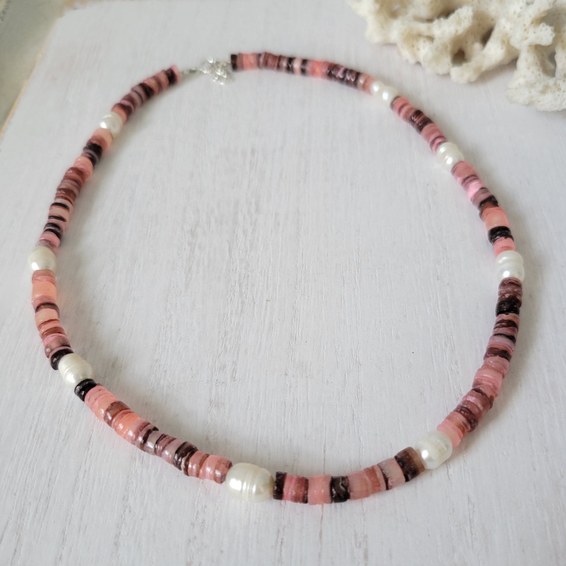 "Grommet" Heishi Shell & Freshwater Pearl Girl's Surfer Necklaces - Multiple Colors Available