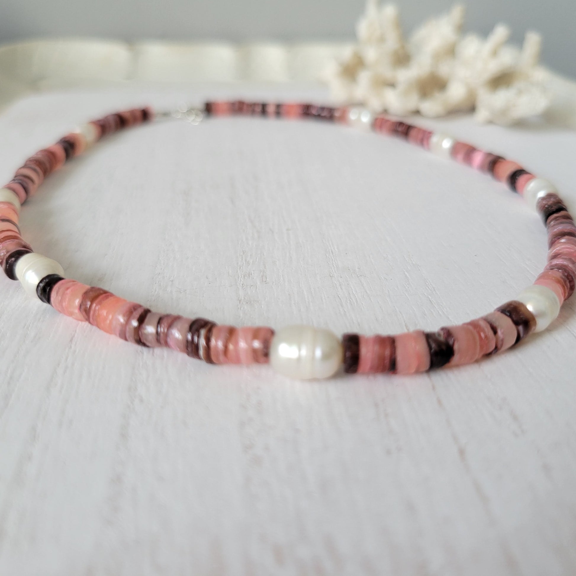 "Grommet" Heishi Shell & Freshwater Pearl Girl's Surfer Necklaces - Multiple Colors Available