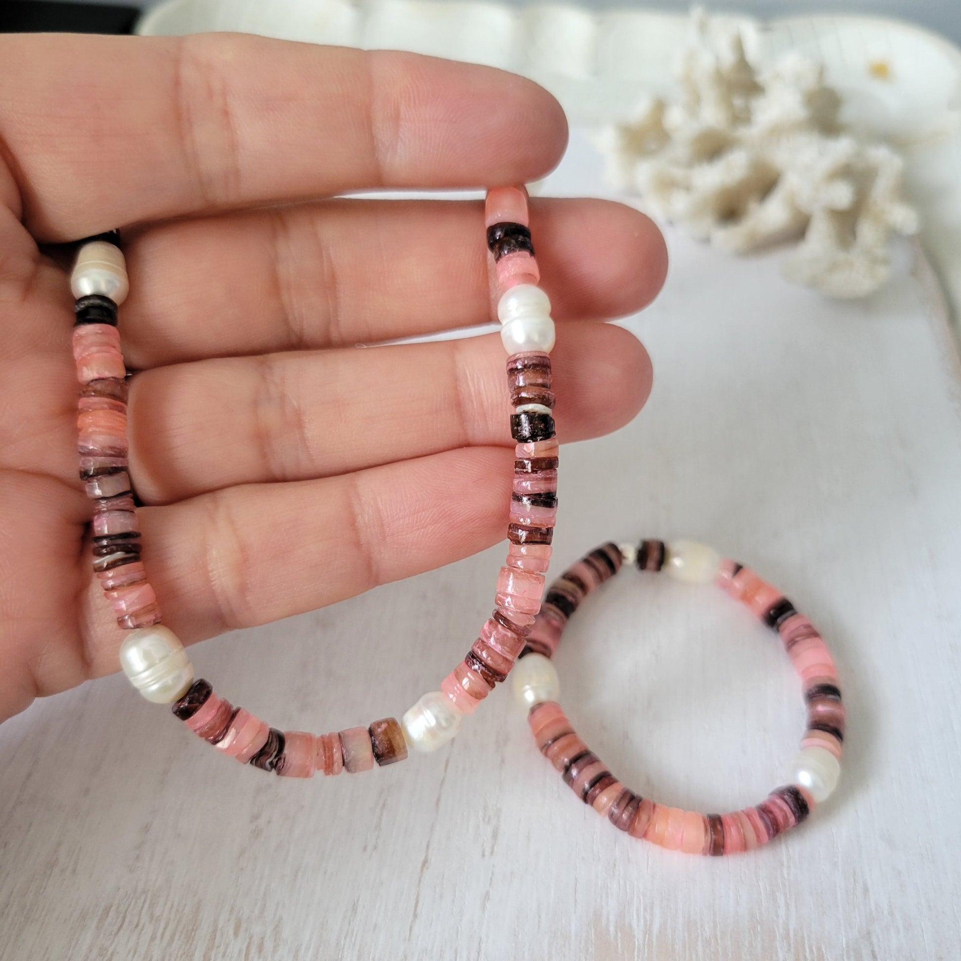 "Grommet" Heishi Shell & Freshwater Pearl Girl's Surfer Necklaces - Multiple Colors Available
