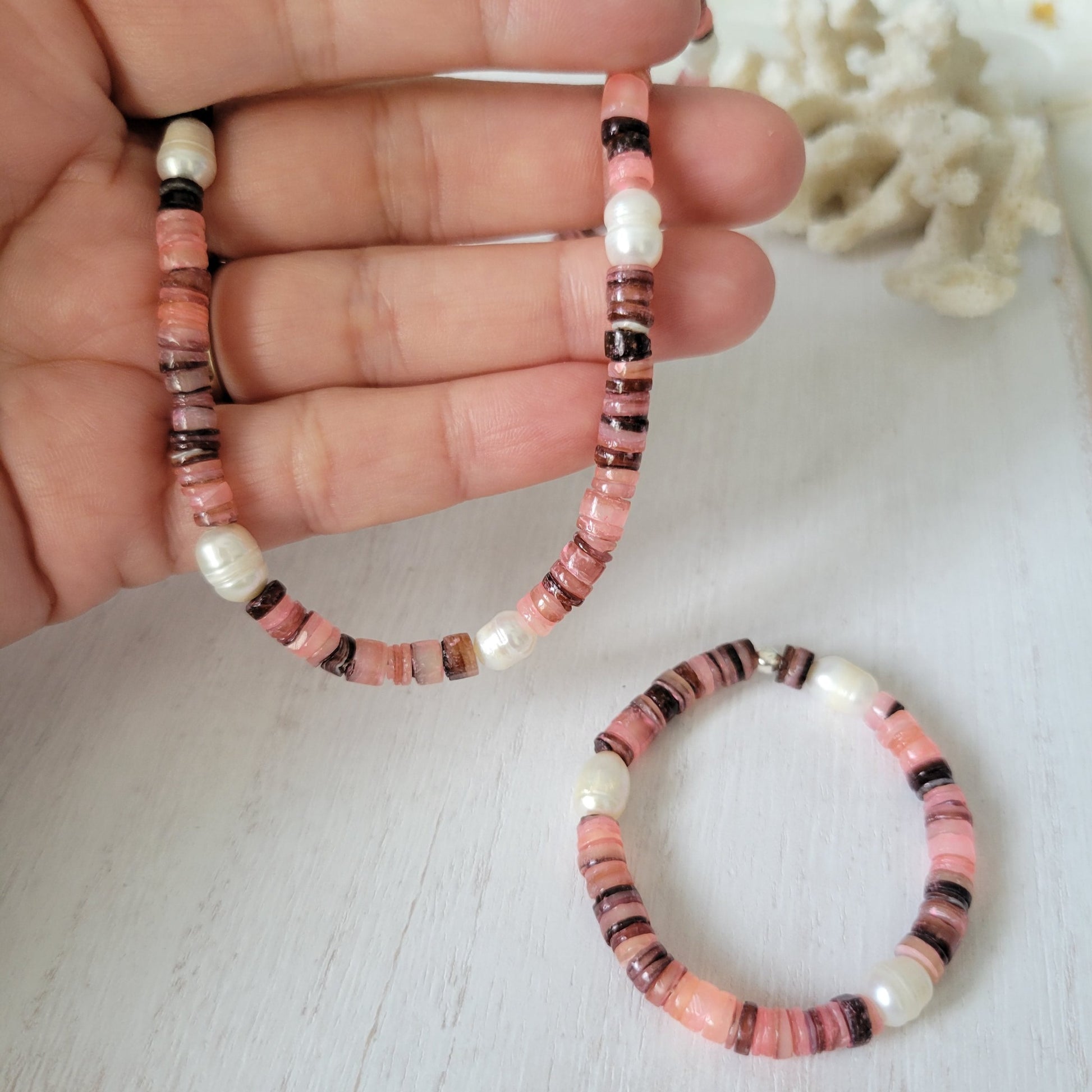 "Grommet" Heishi Shell & Freshwater Pearl Girl's Surfer Necklaces - Multiple Colors Available
