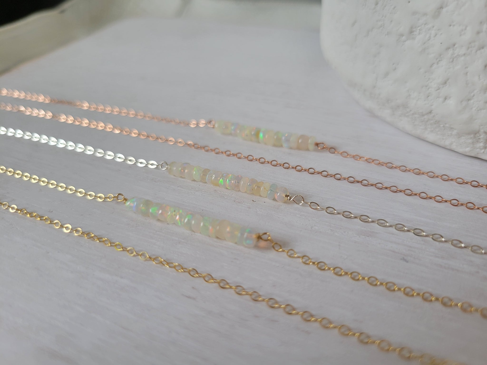 Natural Opal 1.5" Strip Necklace - Sterling, Gold or Rose Gold (Copy)