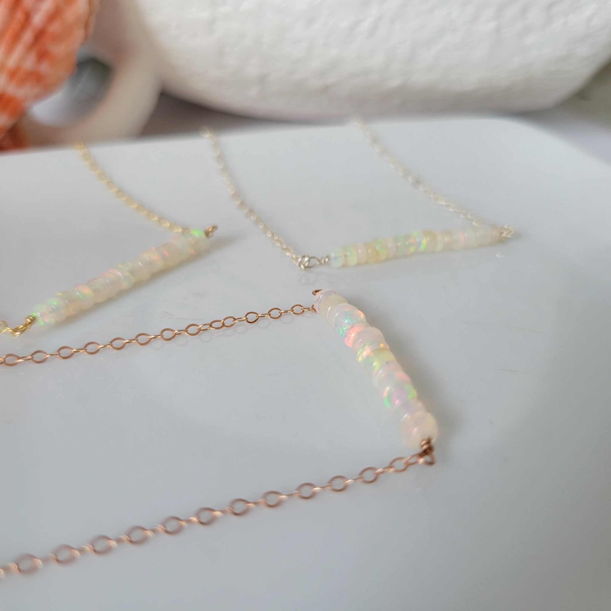 Natural Opal 1.5" Strip Necklace - Sterling, Gold or Rose Gold (Copy)