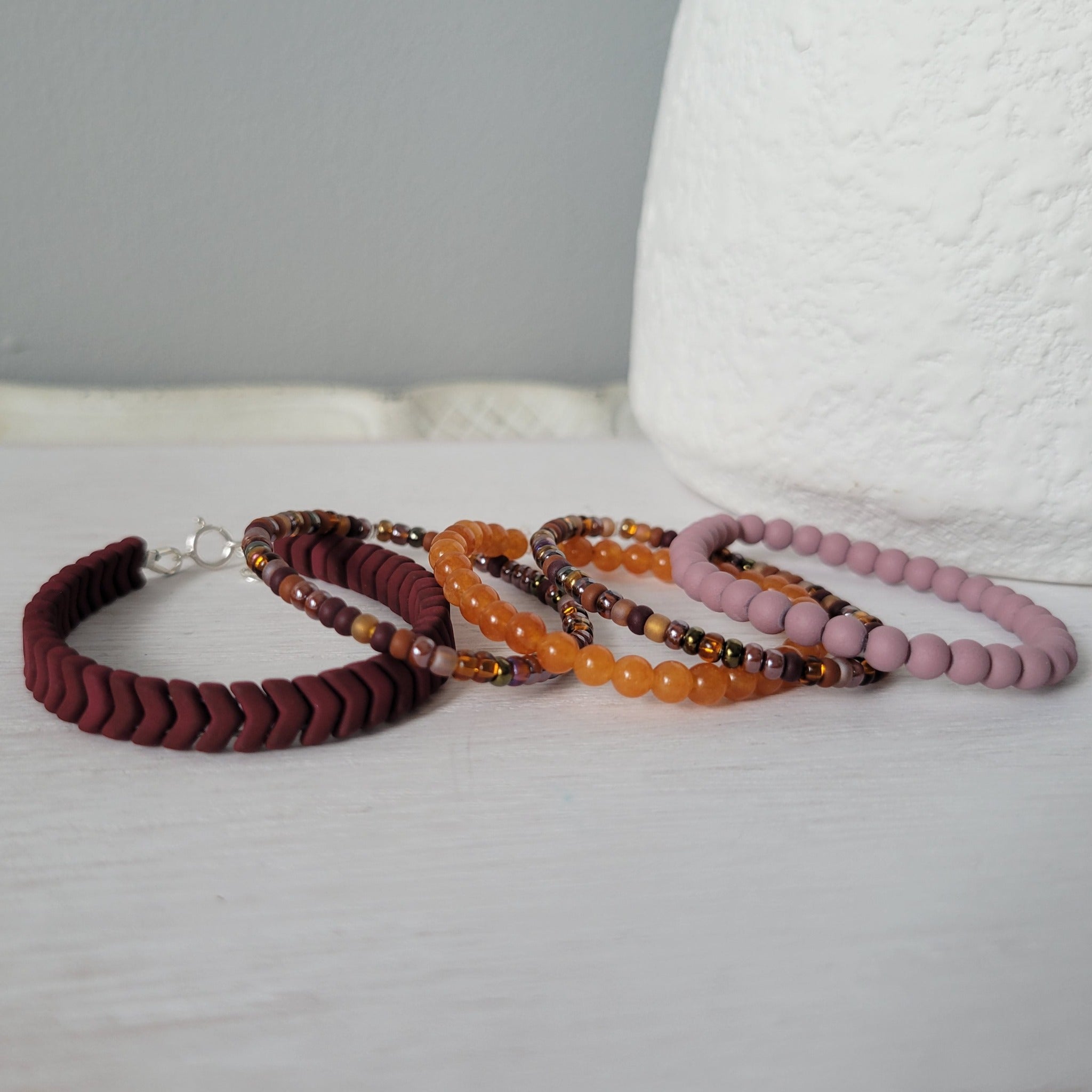 Girl's Fall Vibes Natural Stone and Bead Bracelets - Set of 3 or Each