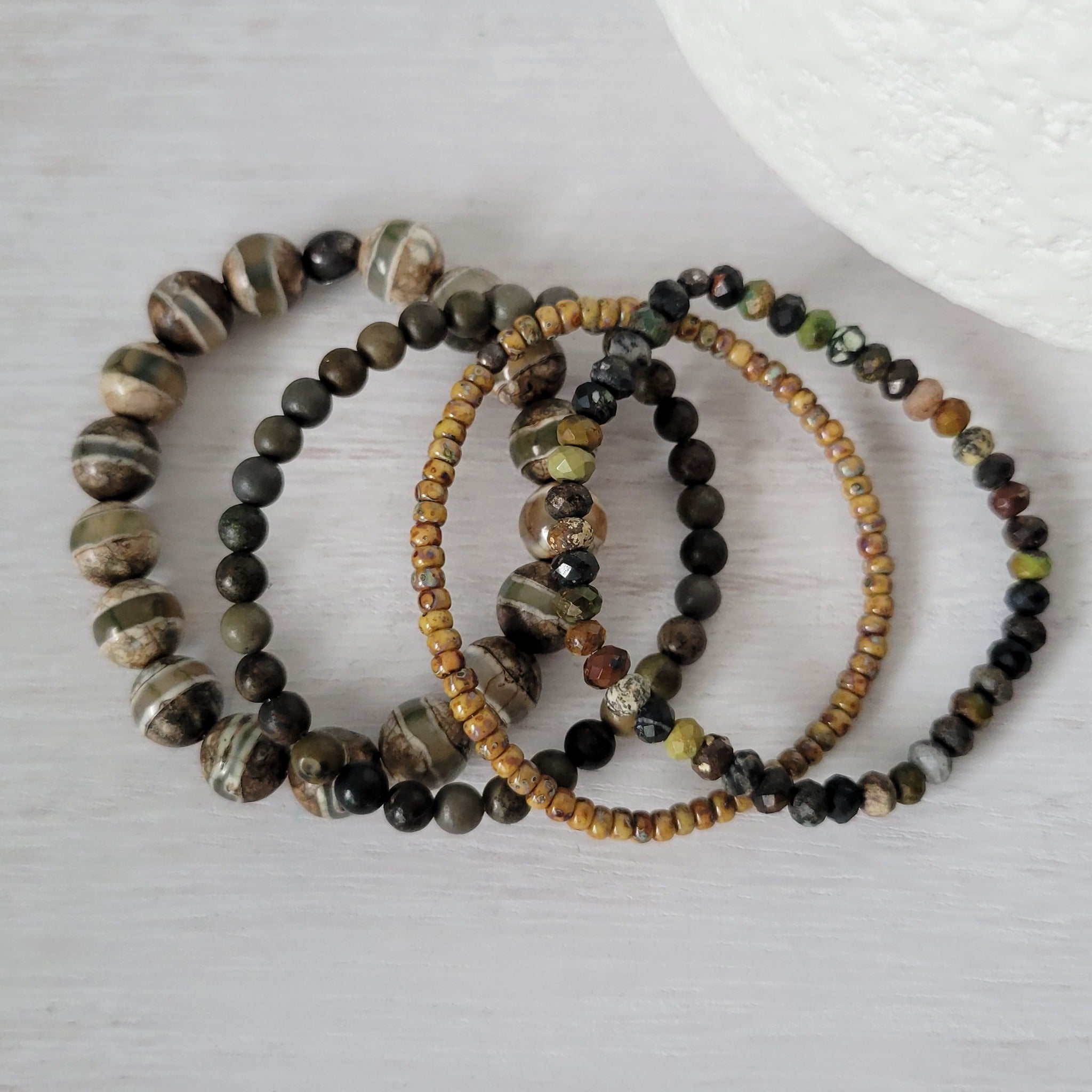 "Forest" Natural Stone Bead Bracelet - Set of 3 or Alone