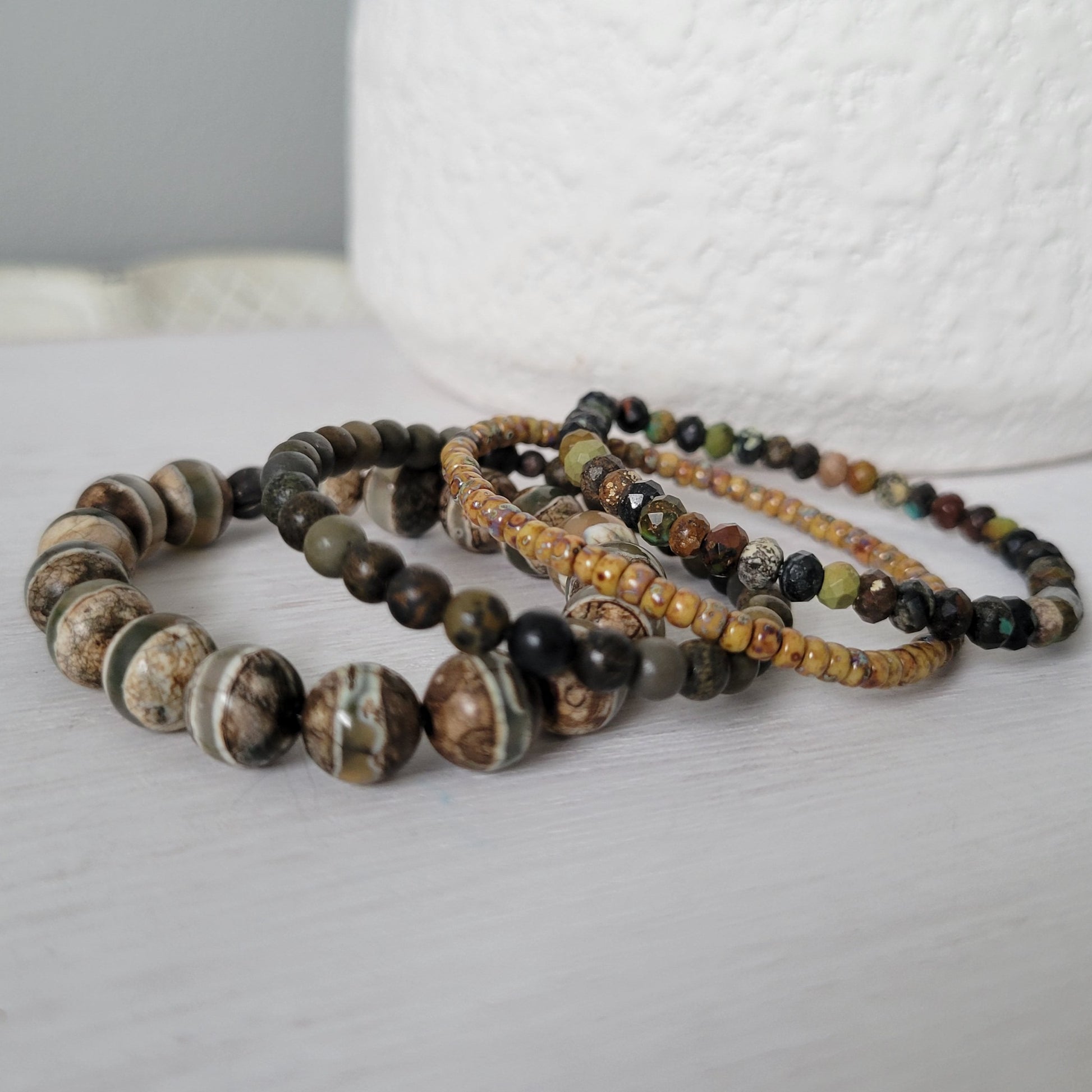 "Forest" Natural Stone Bead Bracelet - Set of 3 or Alone