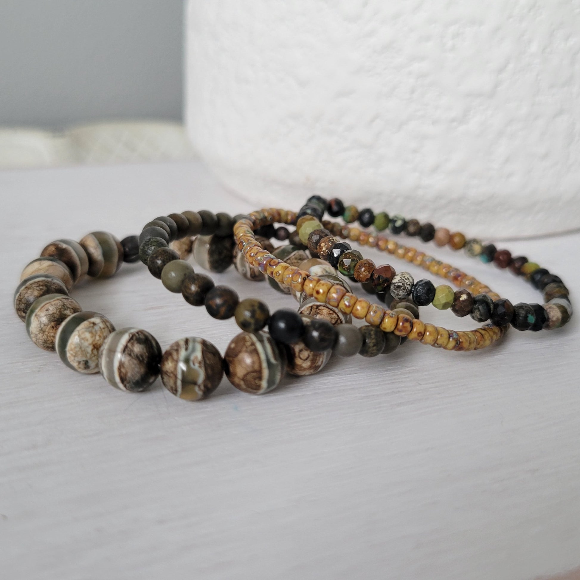 "Forest" Natural Stone Bead Bracelet - Set of 3 or Alone
