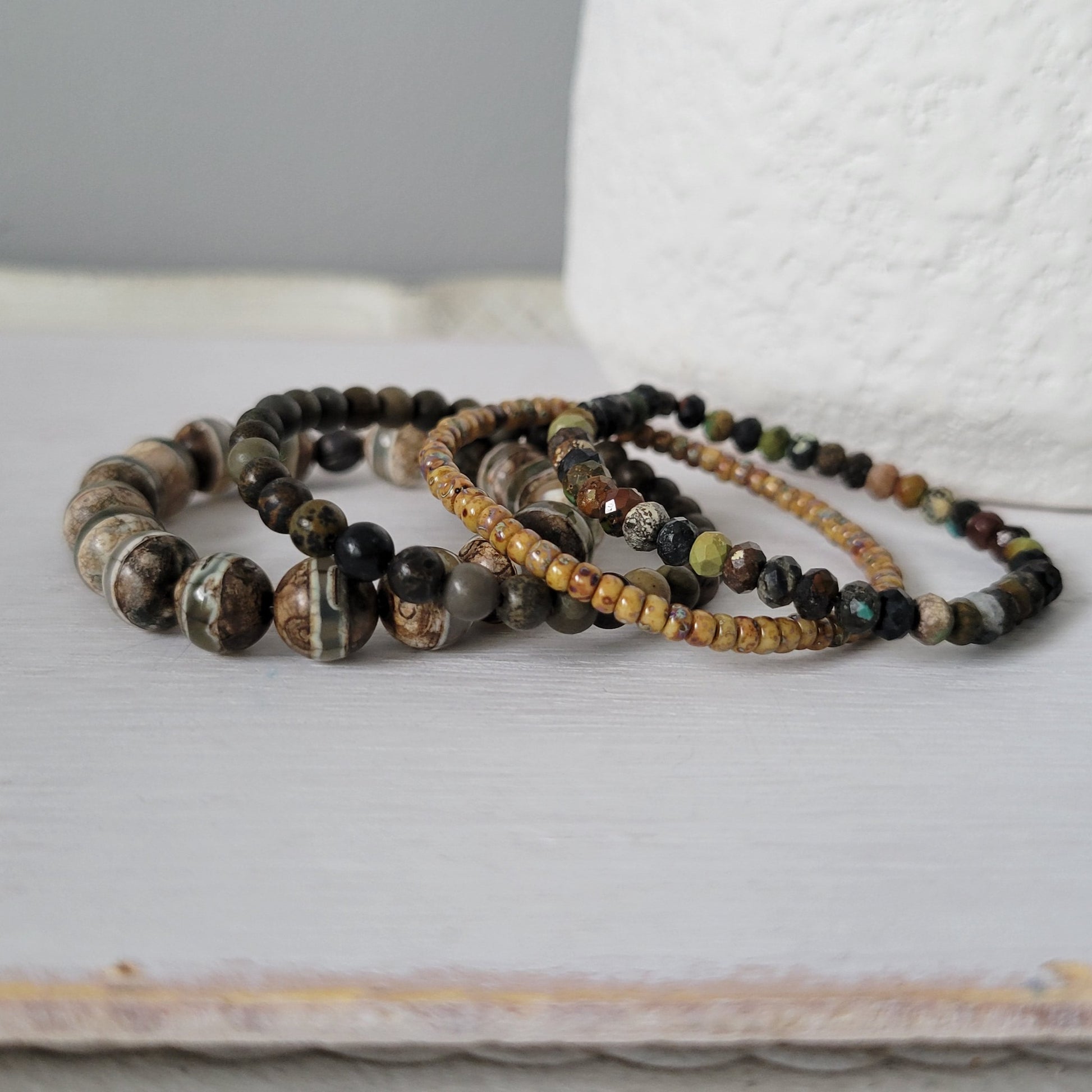 "Forest" Natural Stone Bead Bracelet - Set of 3 or Alone