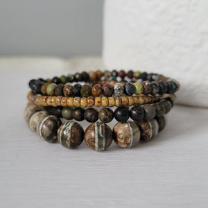 "Forest" Natural Stone Bead Bracelet - Set of 3 or Alone