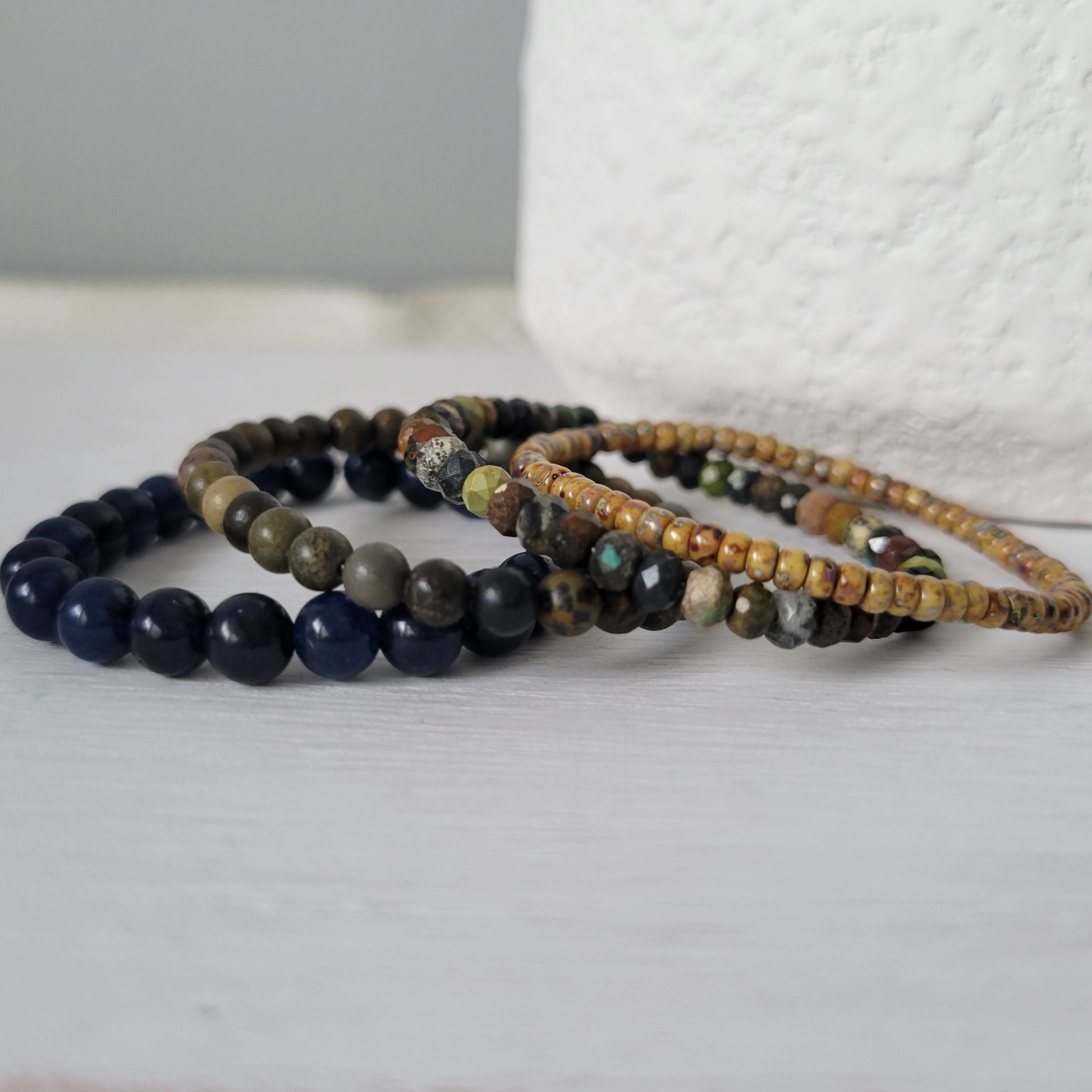 "Forest" Natural Stone Bead Bracelet - Set of 3 or Alone