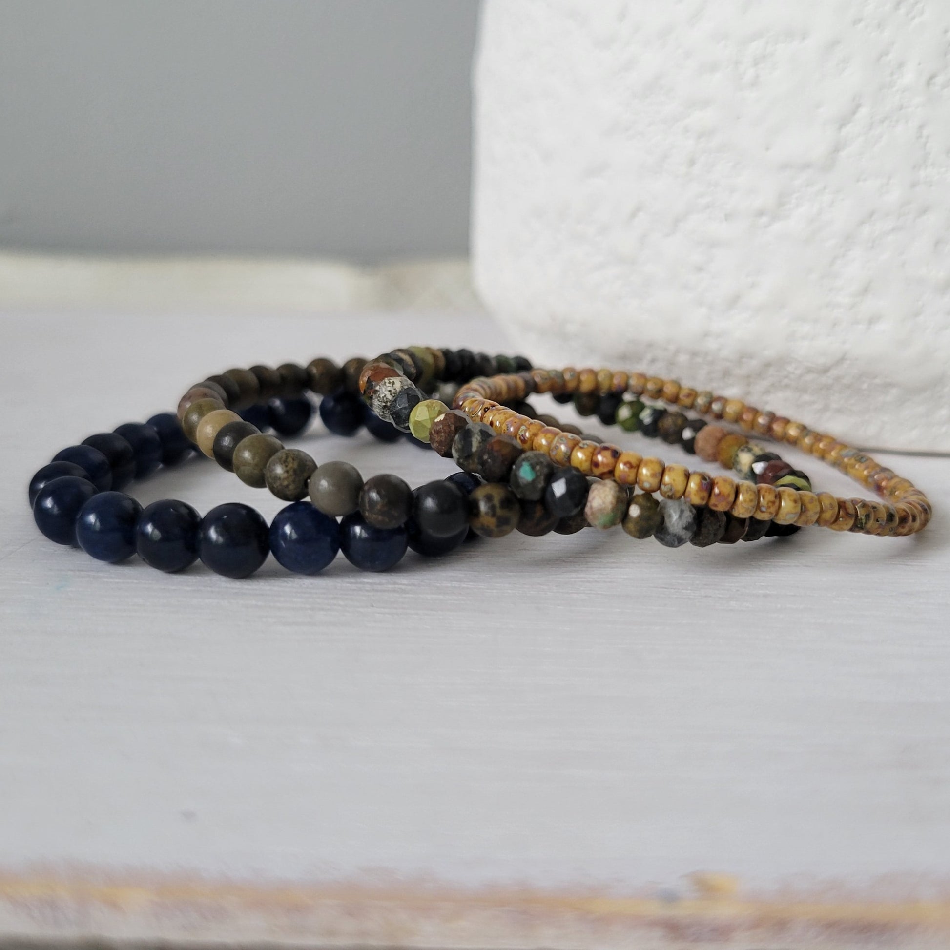 "Forest" Natural Stone Bead Bracelet - Set of 3 or Alone