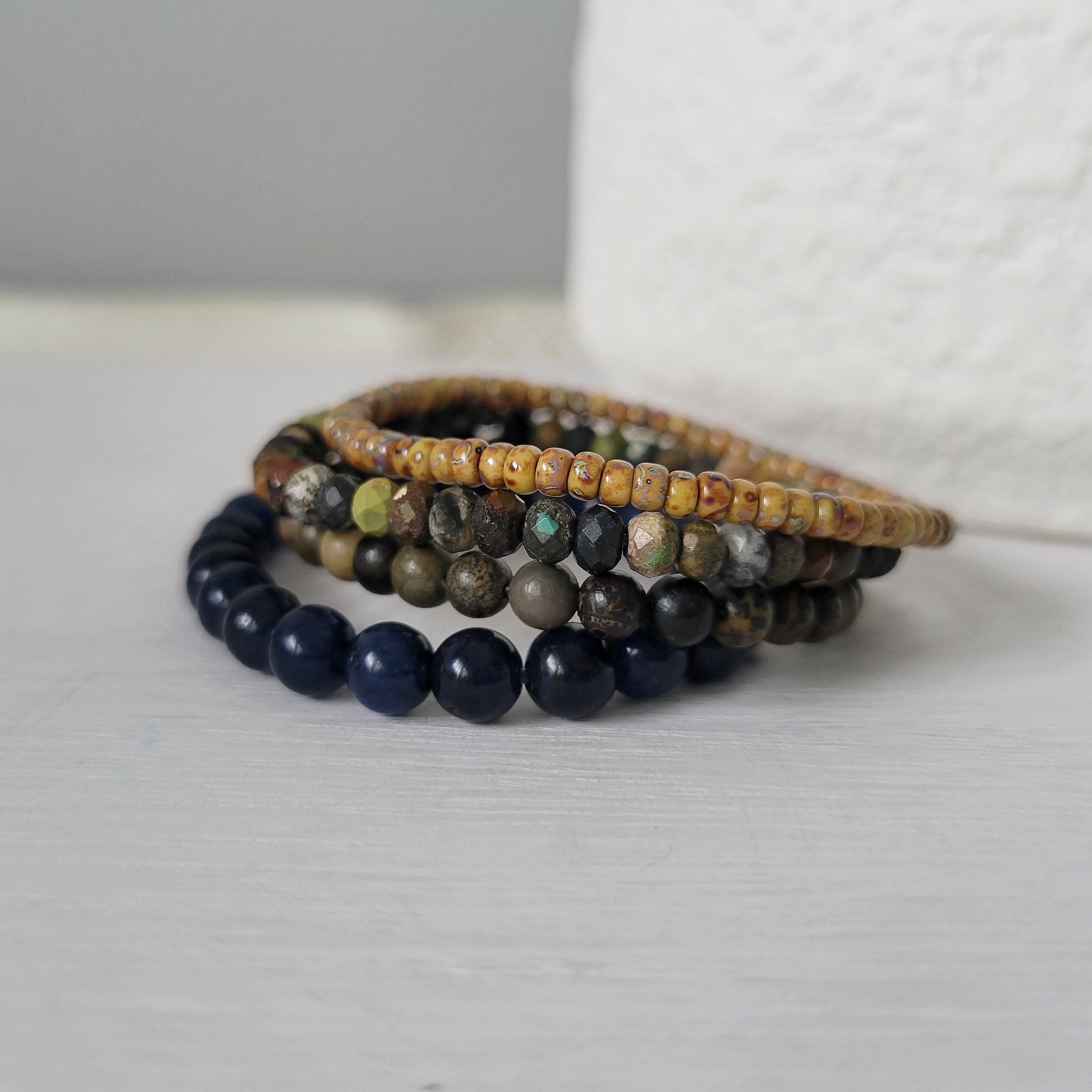 "Forest" Natural Stone Bead Bracelet - Set of 3 or Alone
