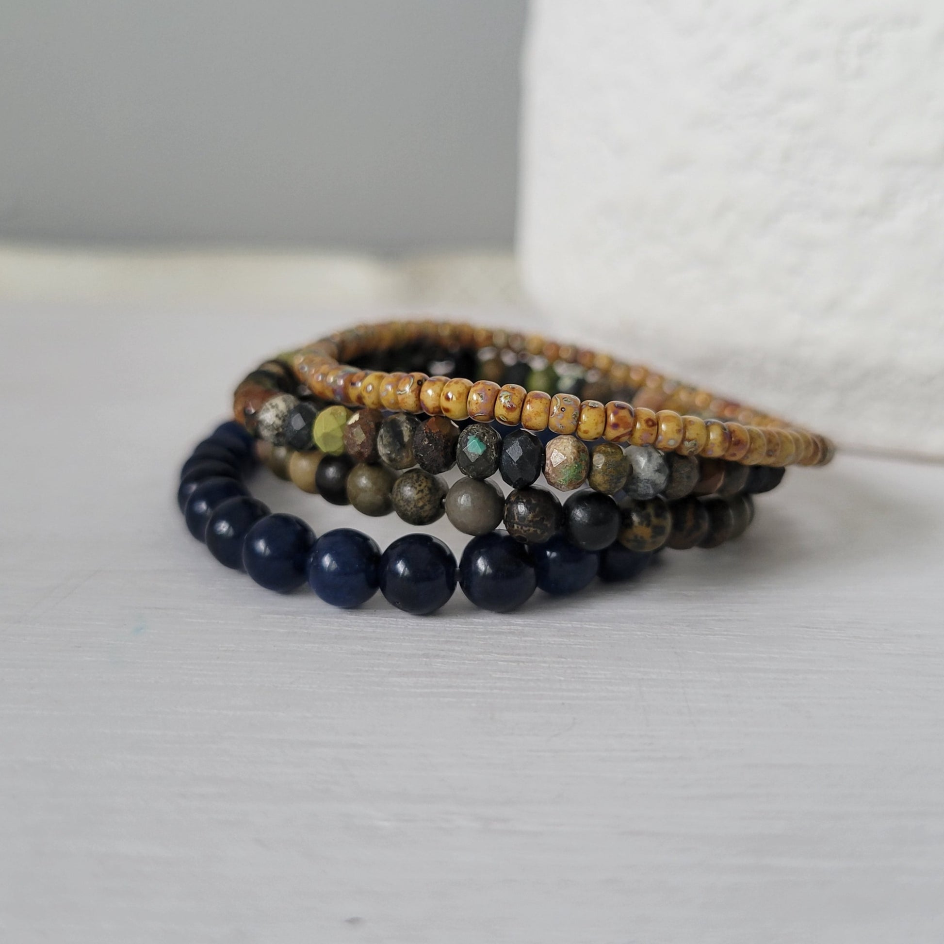 "Forest" Natural Stone Bead Bracelet - Set of 3 or Alone