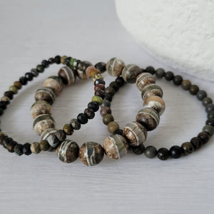 "Forest" Natural Stone Bead Bracelet - Set of 3 or Alone