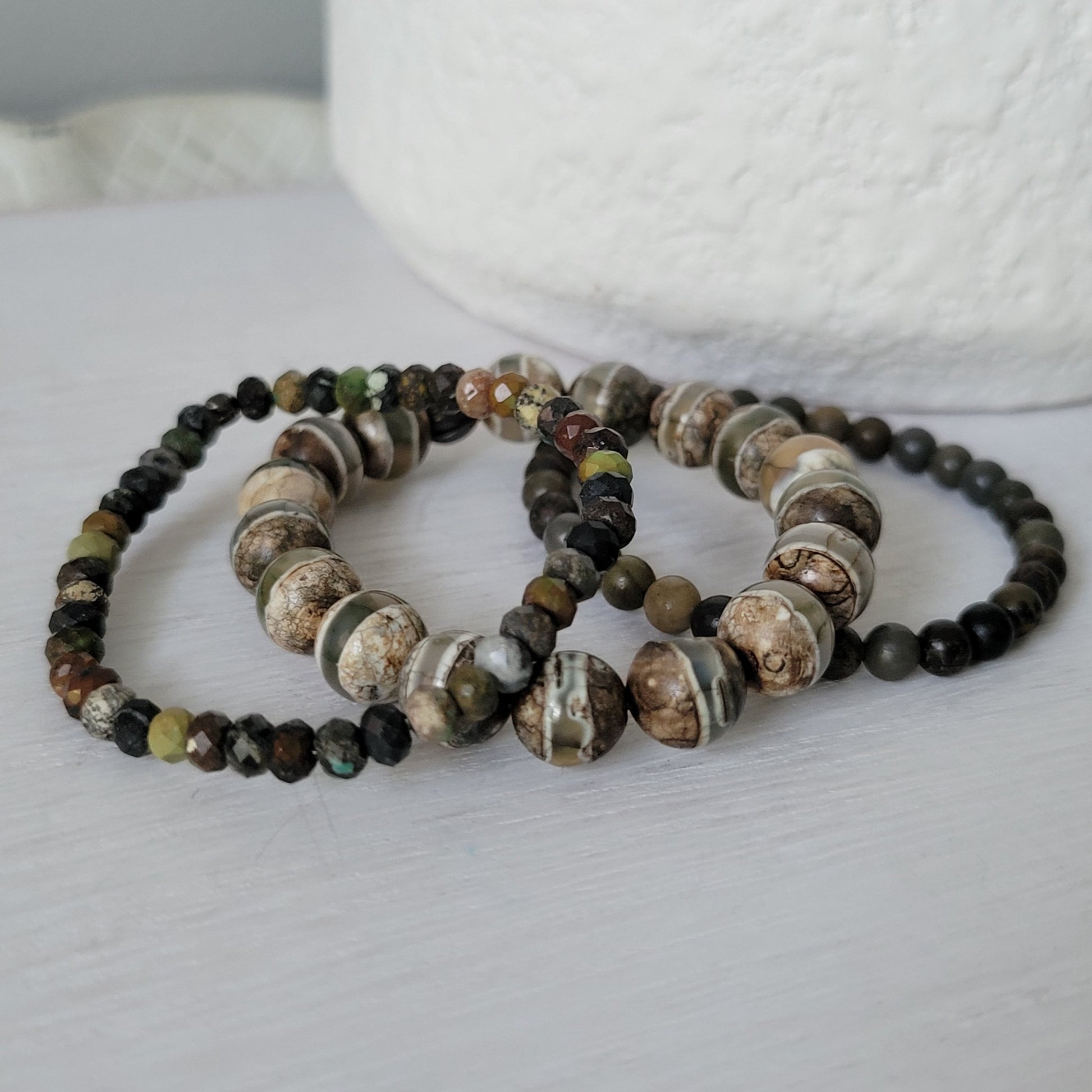 "Forest" Natural Stone Bead Bracelet - Set of 3 or Alone