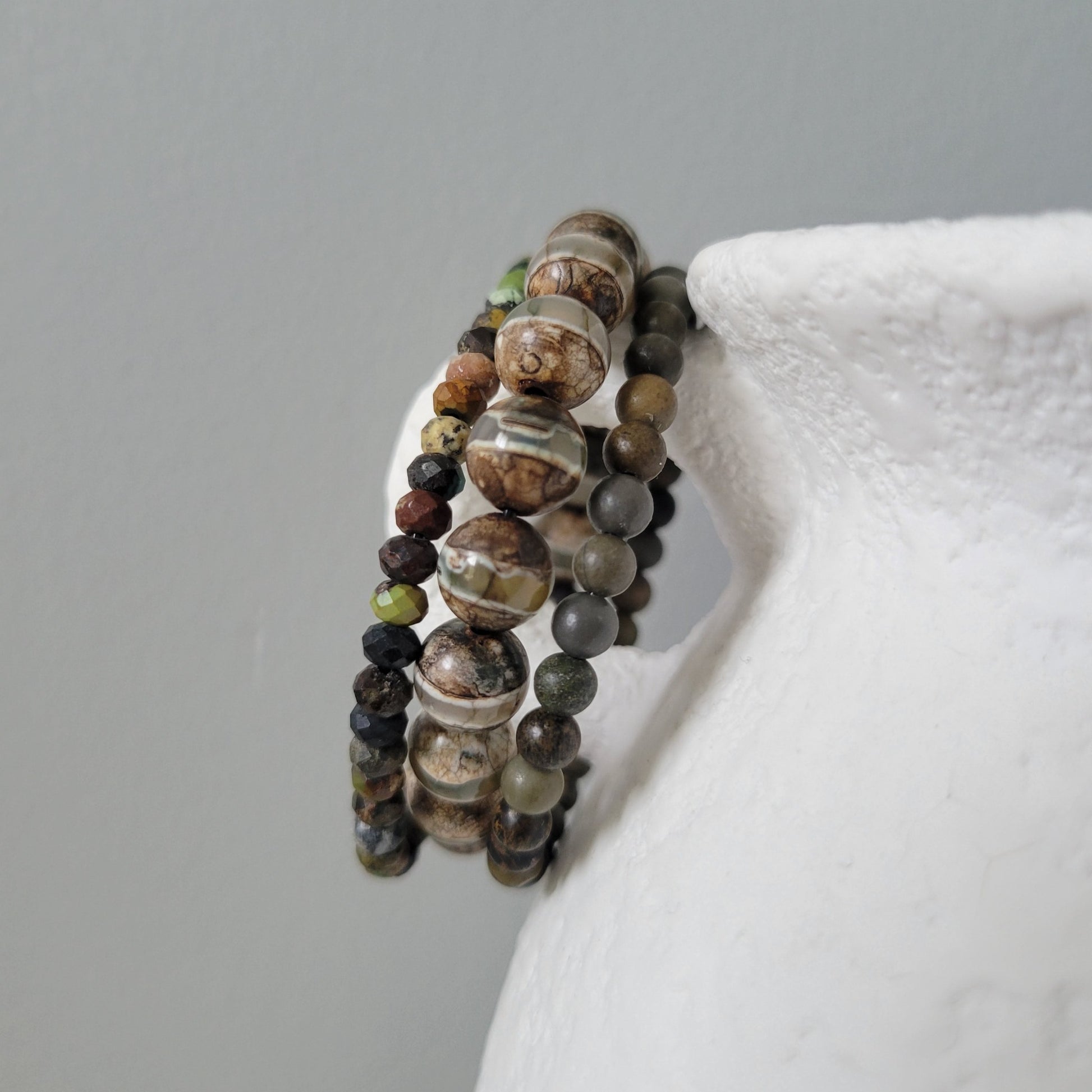 "Forest" Natural Stone Bead Bracelet - Set of 3 or Alone
