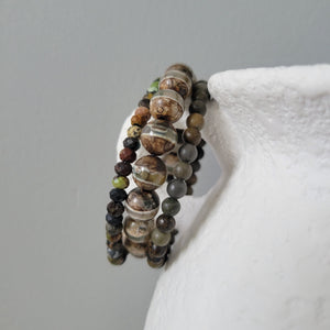 "Forest" Natural Stone Bead Bracelet - Set of 3 or Alone