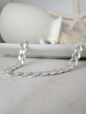 Solid Sterling Silver Diamond Cut Curb Chain Bracelet