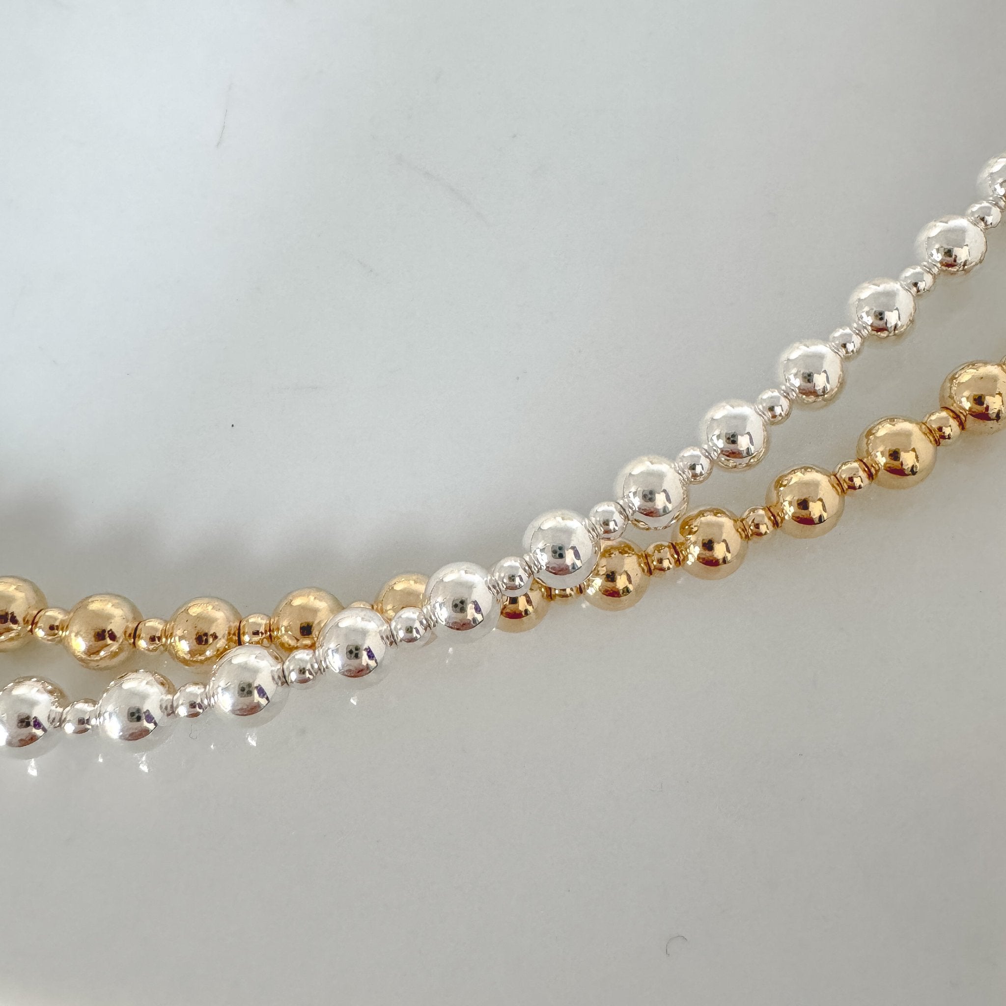 "Kristy" - Sterling or Gold Designer Beaded Layering Necklace - Mix of 5mm and 2.5mm Beads