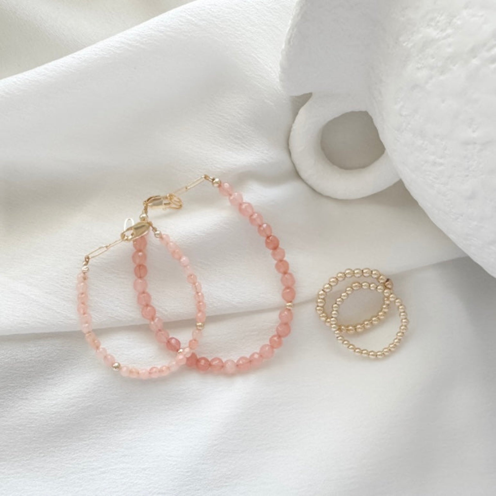 Pale Pink Natural Stone Mama and Mini Bracelets - Set or Each