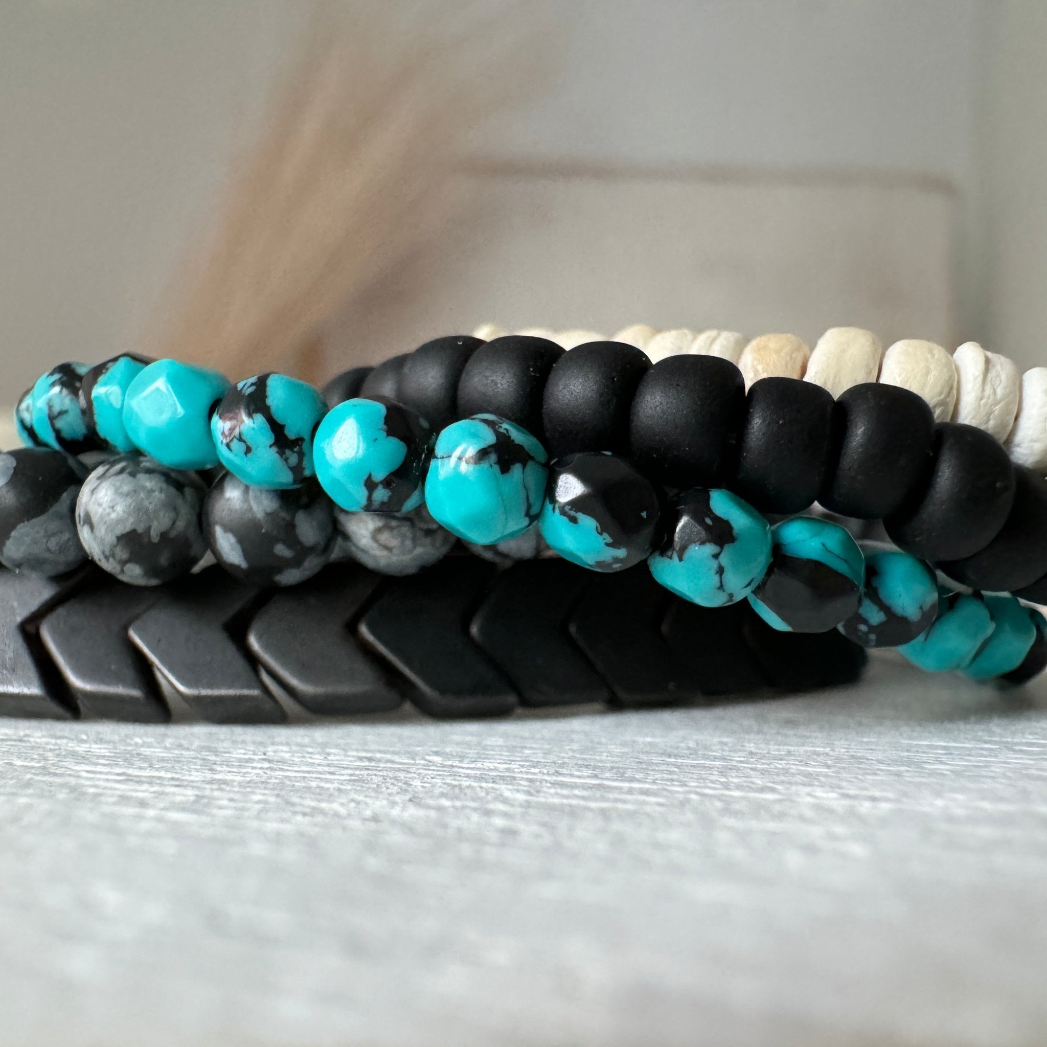 Micro Collab Natural Stone and Coconut Bead Bracelet Set - 3pc Set or Each