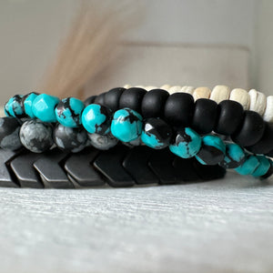 Micro Collab Natural Stone and Coconut Bead Bracelet Set - 3pc Set or Each