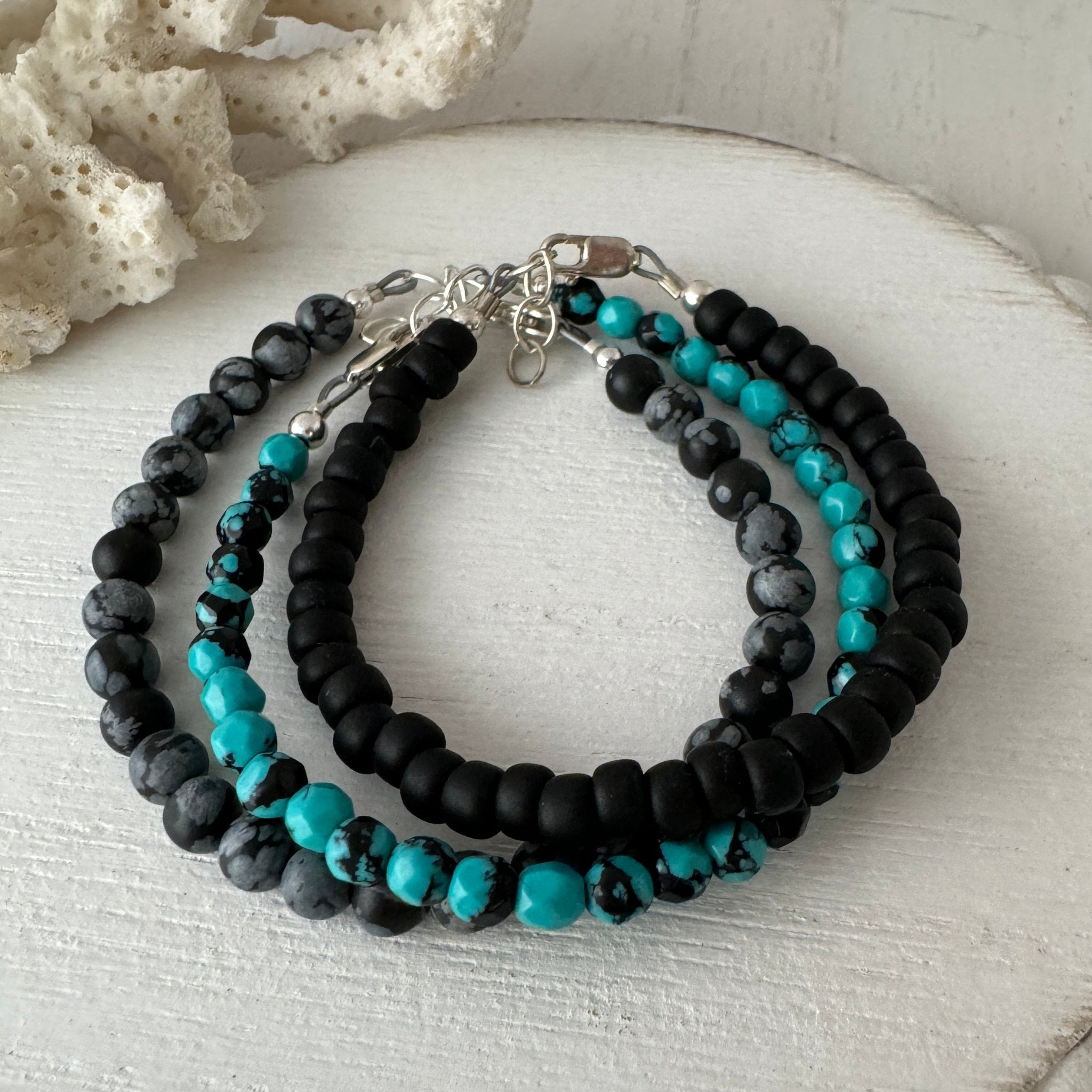 Micro Collab Natural Stone and Coconut Bead Bracelet Set - 3pc Set or Each