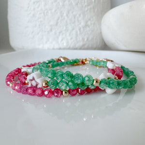 Shimmering Cubic Zirconia & Flower Stacking Bracelet - Set of 3 or Each