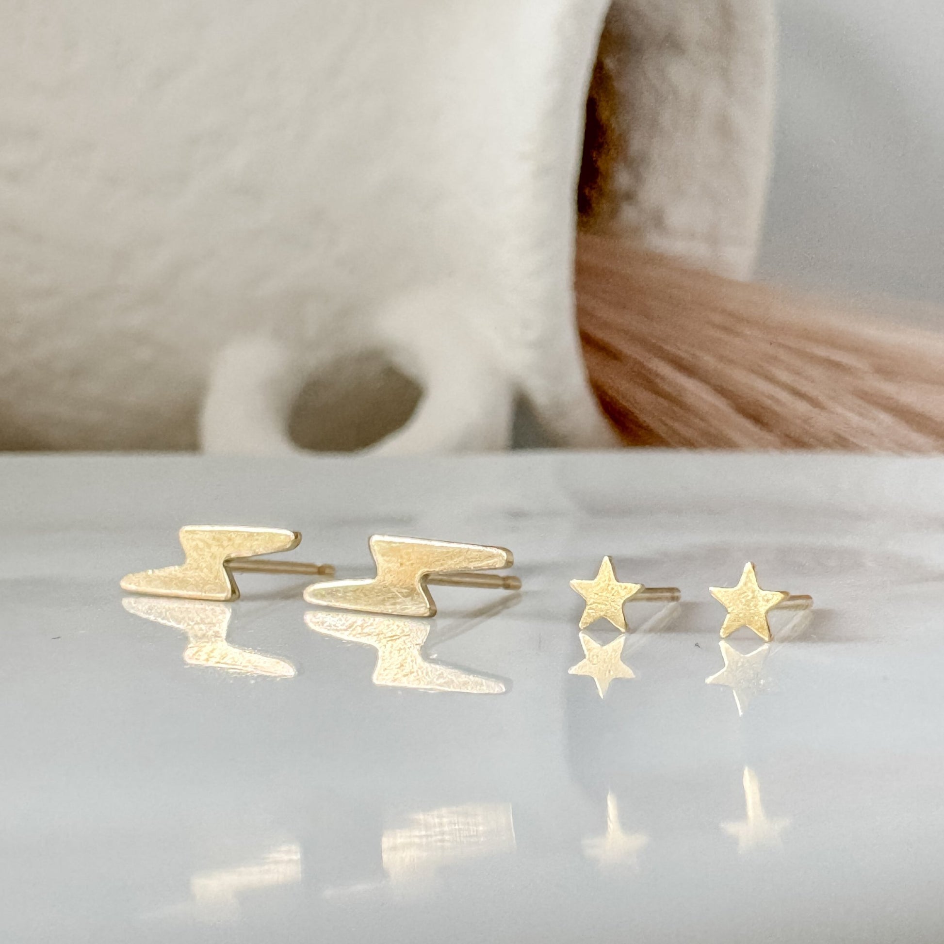 Lightening Bolt, Star, or Heart Tiny 14kt Gold Filled Stud Earrings - 3 Style Options