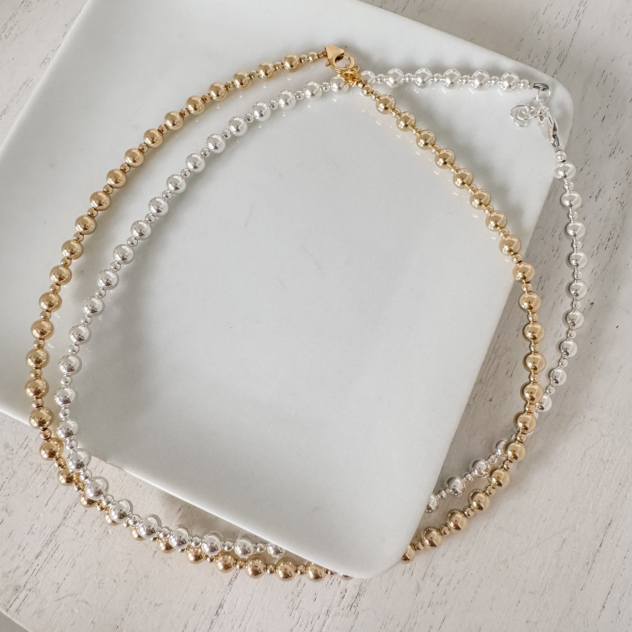 "Kristy" - Sterling or Gold Designer Beaded Layering Necklace - Mix of 5mm and 2.5mm Beads