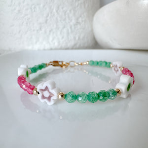 Shimmering Cubic Zirconia & Flower Stacking Bracelet - Set of 3 or Each
